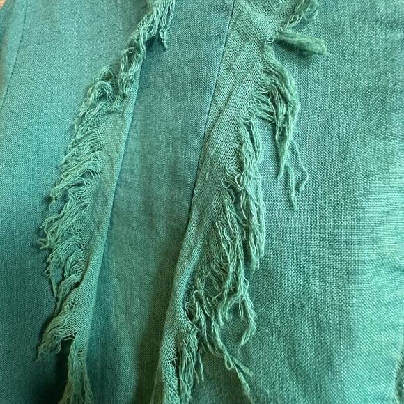 Pecock Ways Artisan 100% Linen Teal Lagenlook Tunic Top Dress Sz L Art To Wear - Picture 10 of 16